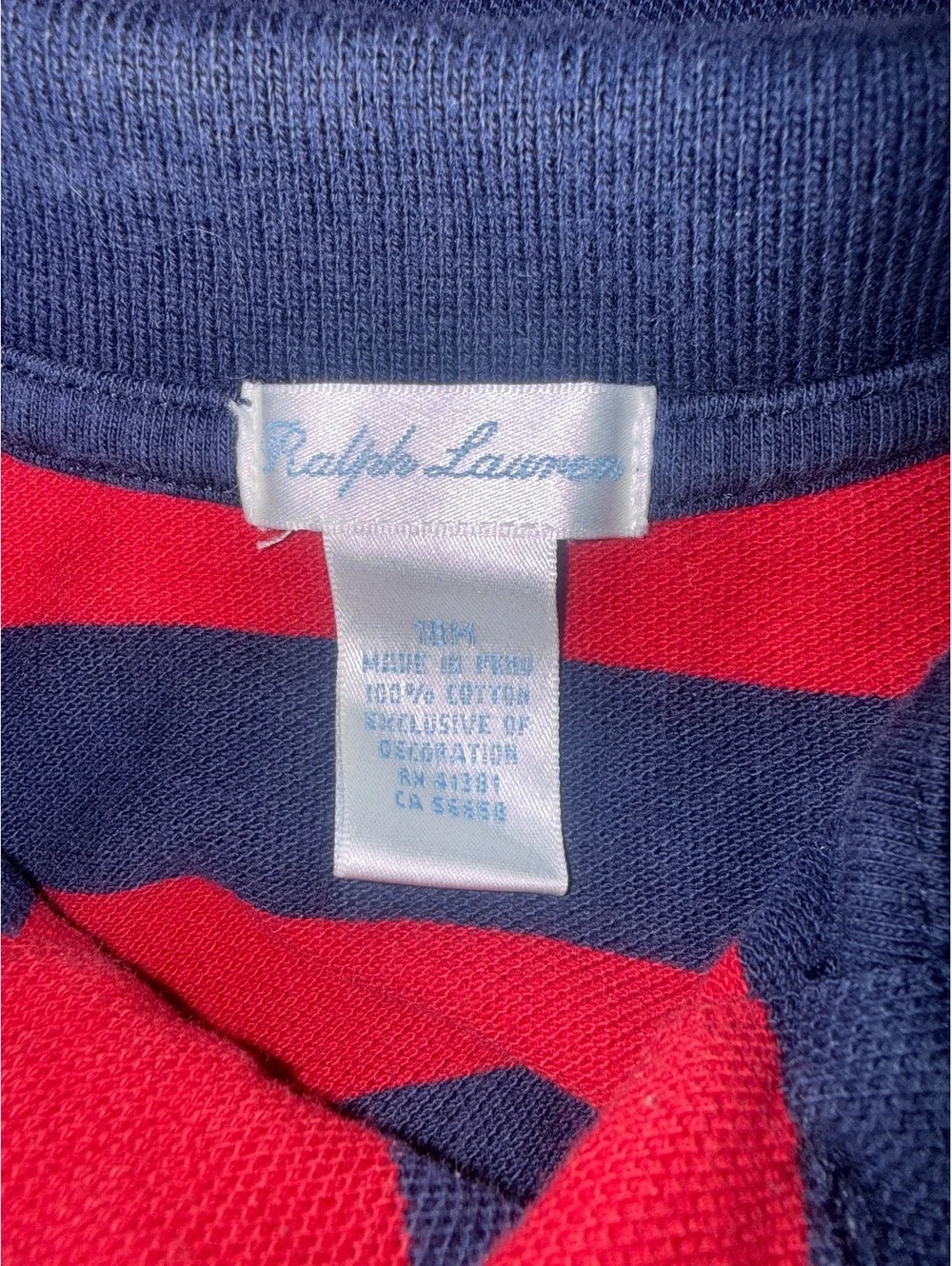 Ralph Lauren Boys' Red and Navy Striped Polo Shirt Size 18M